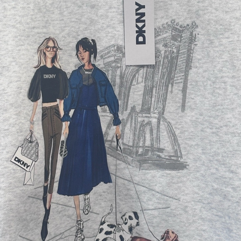 DKNY Light Gray Graphic Crew Neck Sweater - Picture 12 of 15
